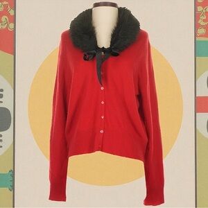 Valerie Stevens Cashmere Faux Fur Collar Cardigan Mob‎ Wife Special Occasion XL